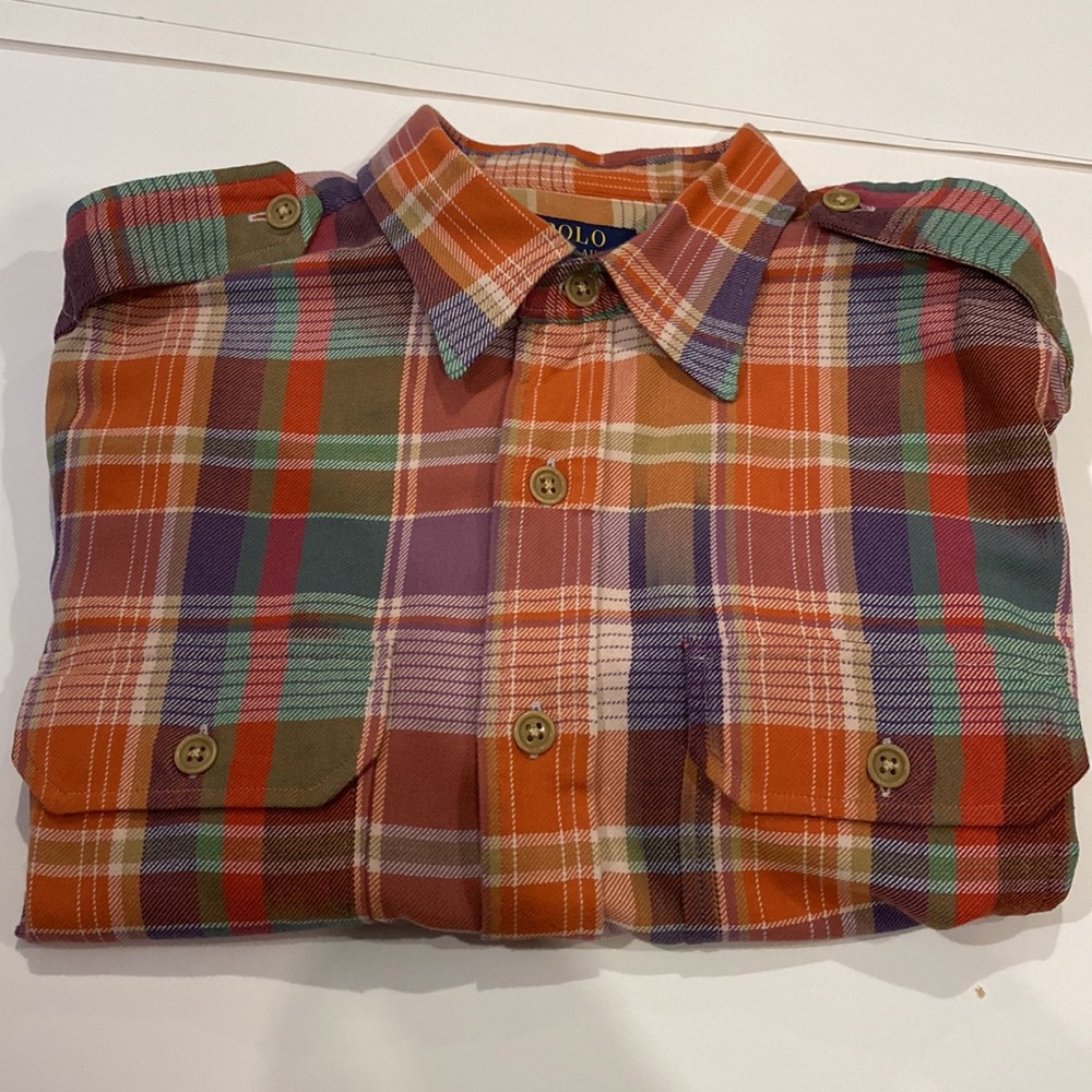POLO RALPH LAUREN PLAID SHIRT WITH EPAULETS AND TWO BUTTON DOWN FRONT PO…